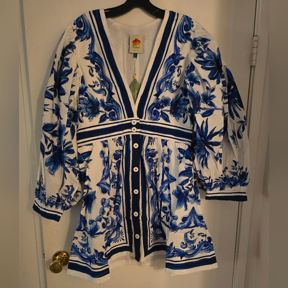 Farm Rio Off White Garden Tiles Minidress - Picture 3 of 5